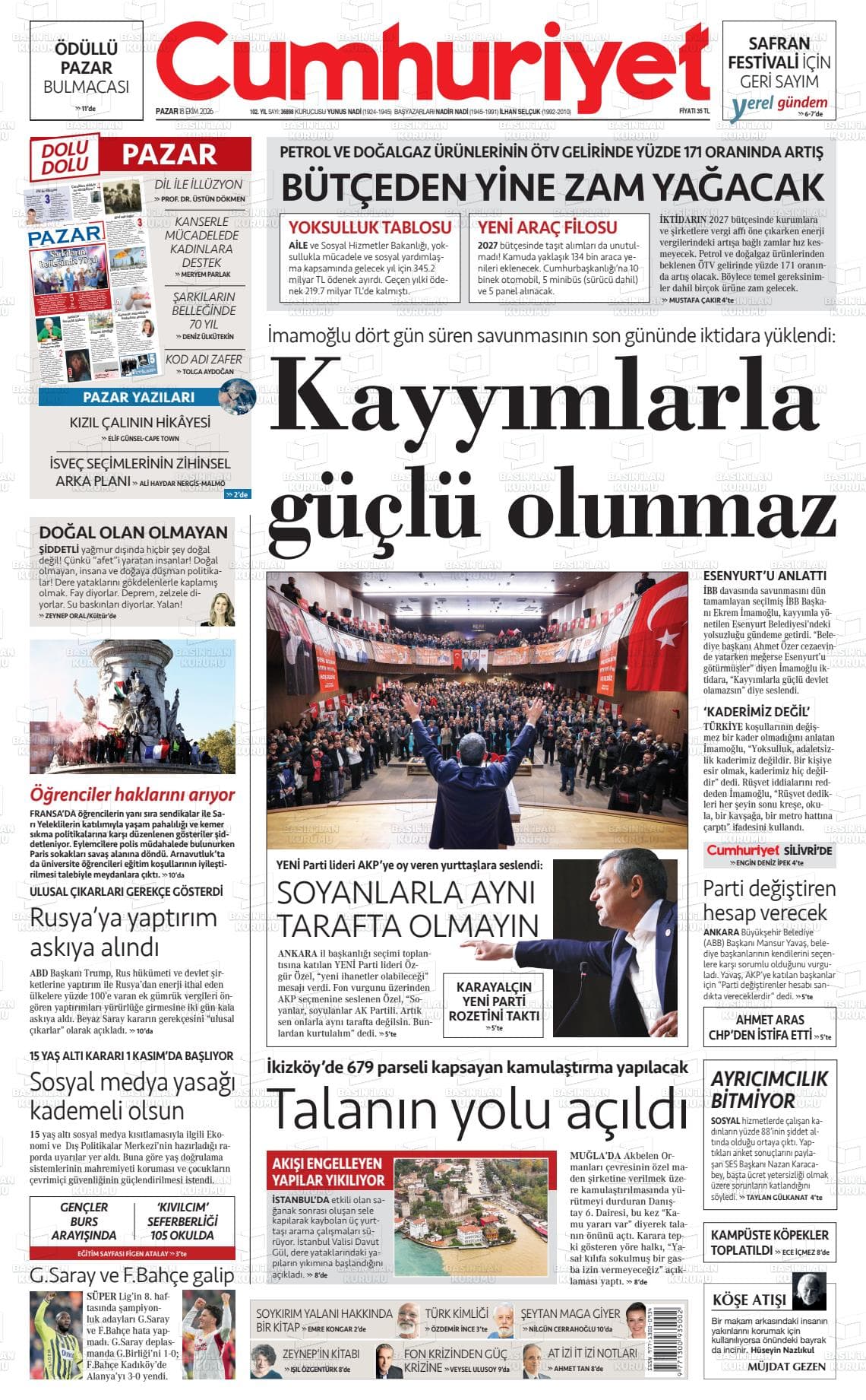 CUMHURİYET gazetesi kapağı
