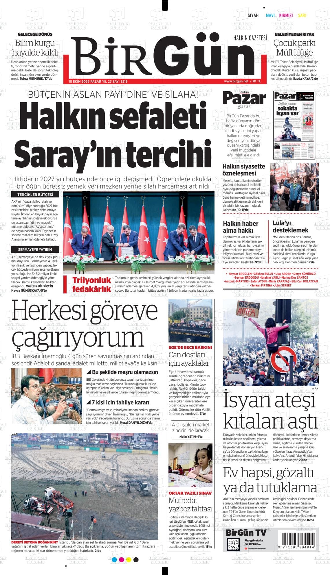 BİRGÜN gazetesi kapağı