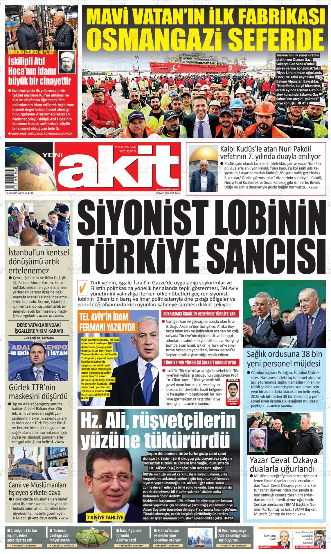 YENİ AKİT gazetesi kapağı