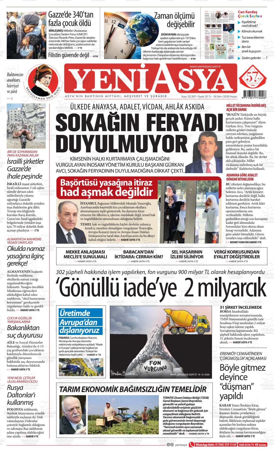 YENİ ASYA gazetesi kapağı