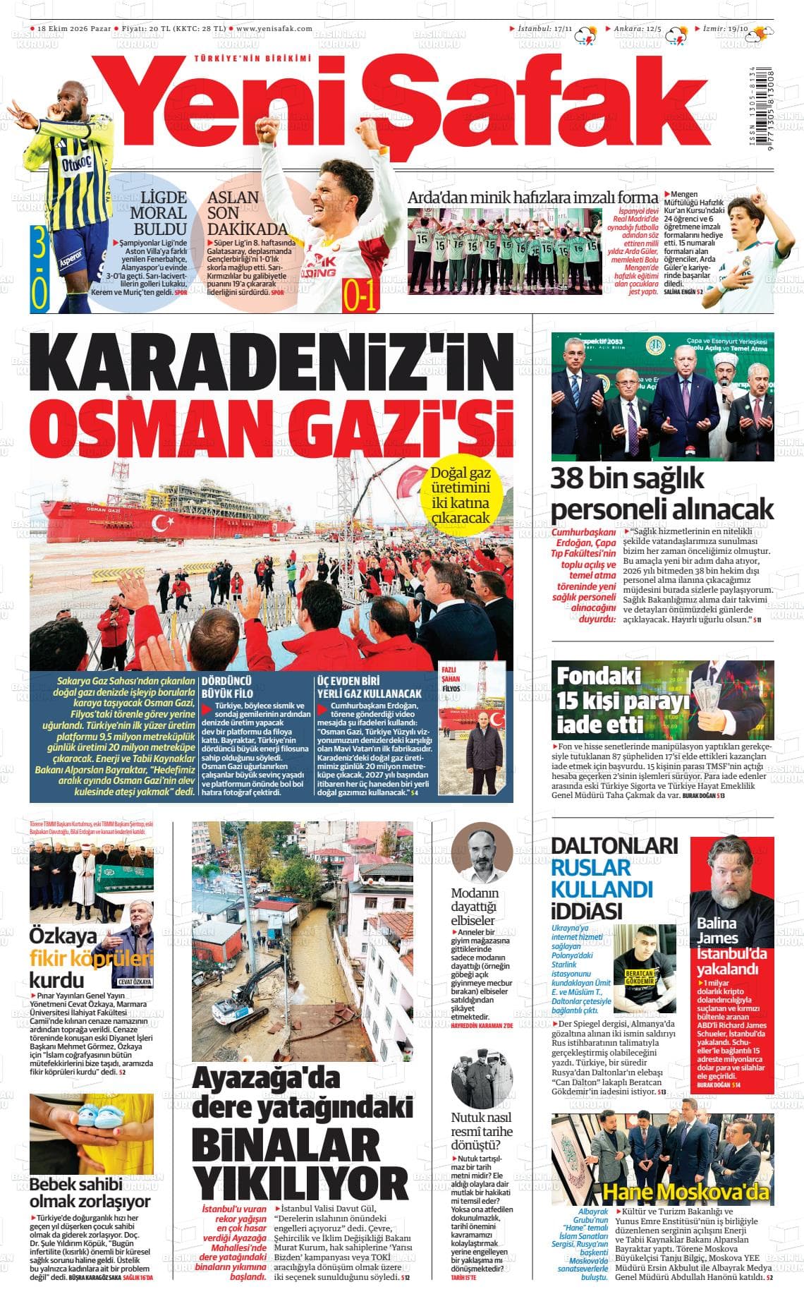 YENİ ŞAFAK gazetesi kapağı